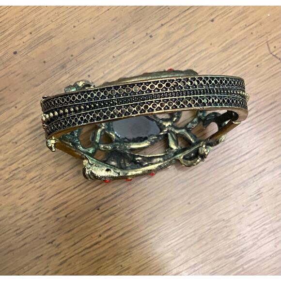 Vintage Costume‎ Bracelet Unique Red Jewel Ribbon Spring Clasp Cuff Wearable Art - Picture 5 of 6